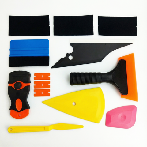 15-teiliges Folierungs- & Tönungswerkzeug-Set – Filzrakel, Eckwischer & Gummikantenrakel