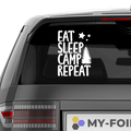 Eat sleep camp repeat Aufkleber - Beispielansicht