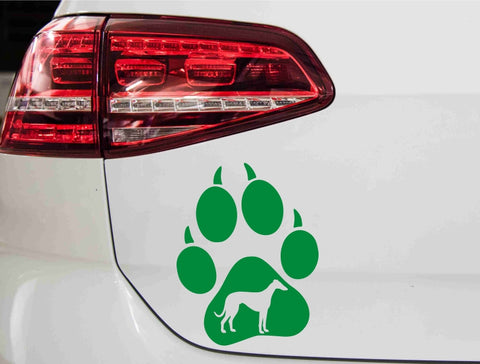 aufkleber-pfote-mit-whippet-hund-silhouette-gruen